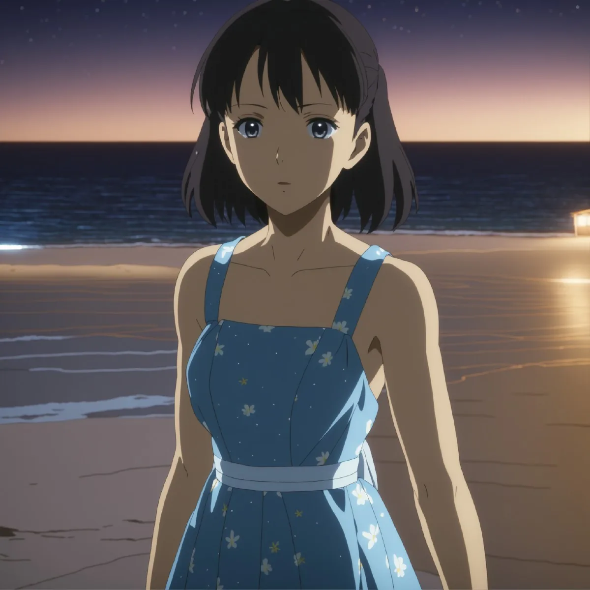 Anime-style night beach sample from the DreamShaper XL alpha2 showcase